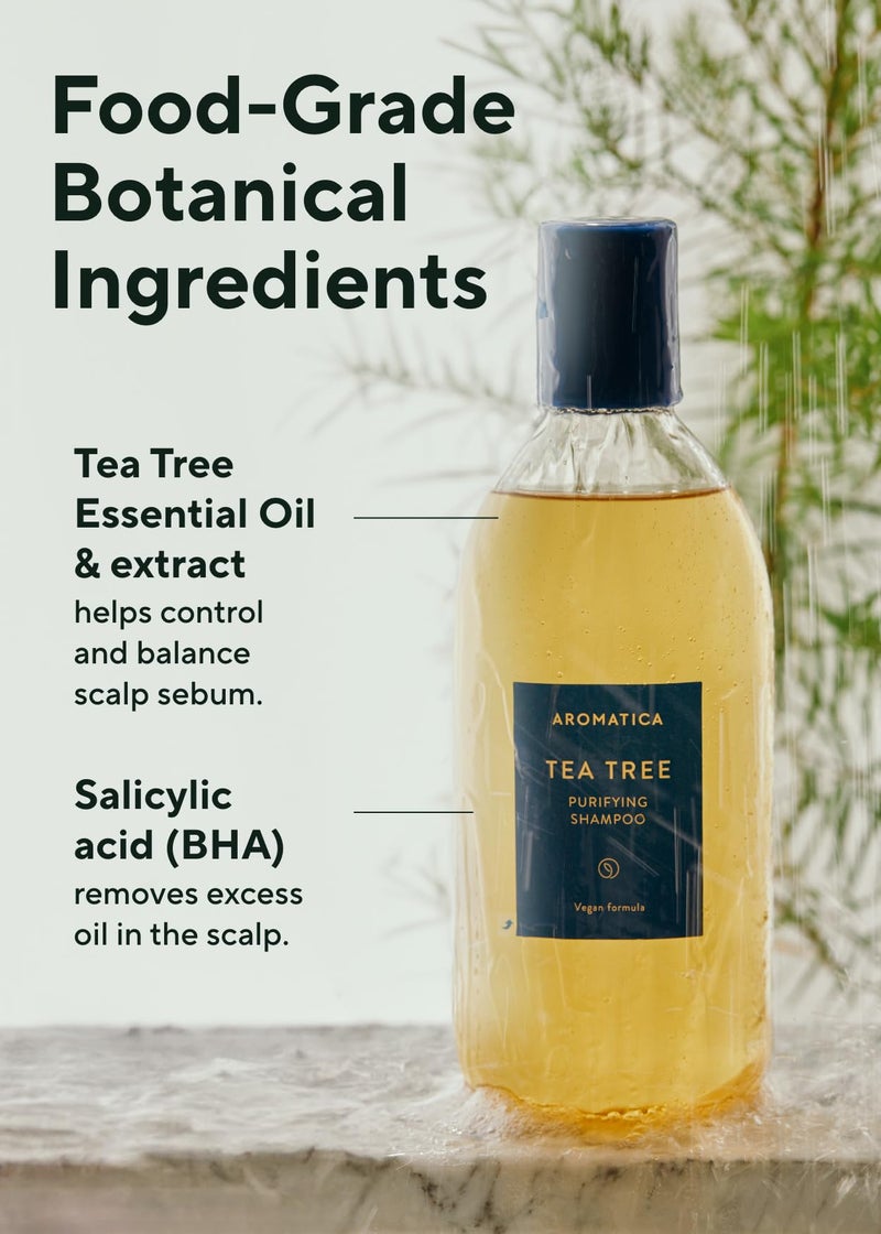 AROMATICA Clarifying Tea Tree Shampoo, Organic Tea Tree Oil, Natural, Dandruff, and Itchy Scalp Care, scalp exfoliator, for Men & Women, include Mint and Peppermint, Sulfate Free, Vegan, 13.5 fl oz - Image 3