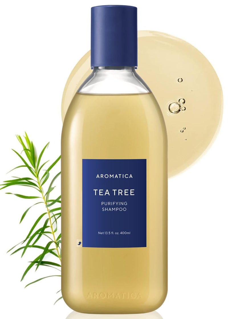 AROMATICA Clarifying Tea Tree Shampoo, Organic Tea Tree Oil, Natural, Dandruff, and Itchy Scalp Care, scalp exfoliator, for Men & Women, include Mint and Peppermint, Sulfate Free, Vegan, 13.5 fl oz - Image 1