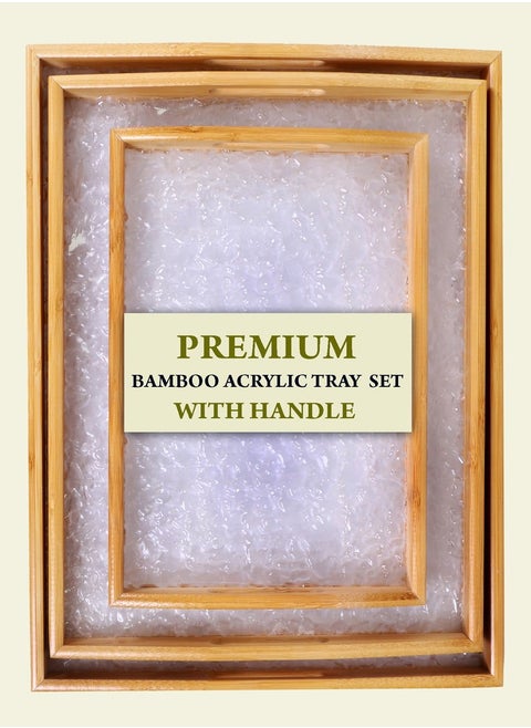 Serving Tray Bamboo And Acrylic Tray With Handles Set Of 3 Rectangular Tray Breakfast Tray