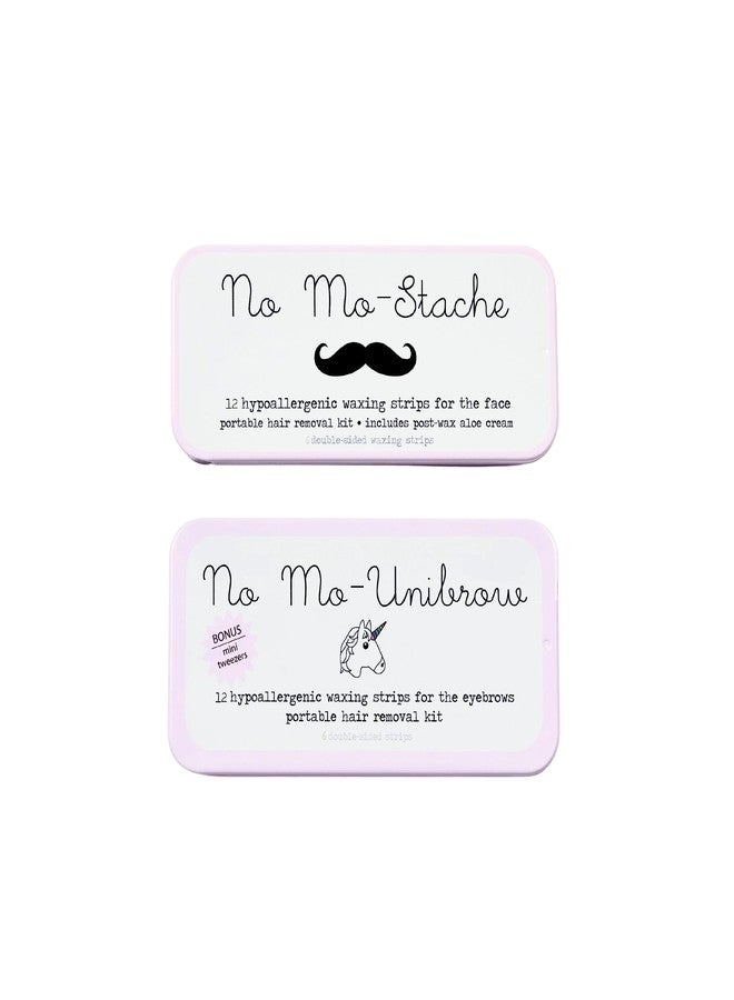 No Mo-Stache Mini Duo - 12 Count Brow and Lip Wax Kit, 2 Piece Set - As Seen On Shark Tank - Hair Removal Wax Strips with Tweezers for Face, Brows and On-The-Go Use - Image 1