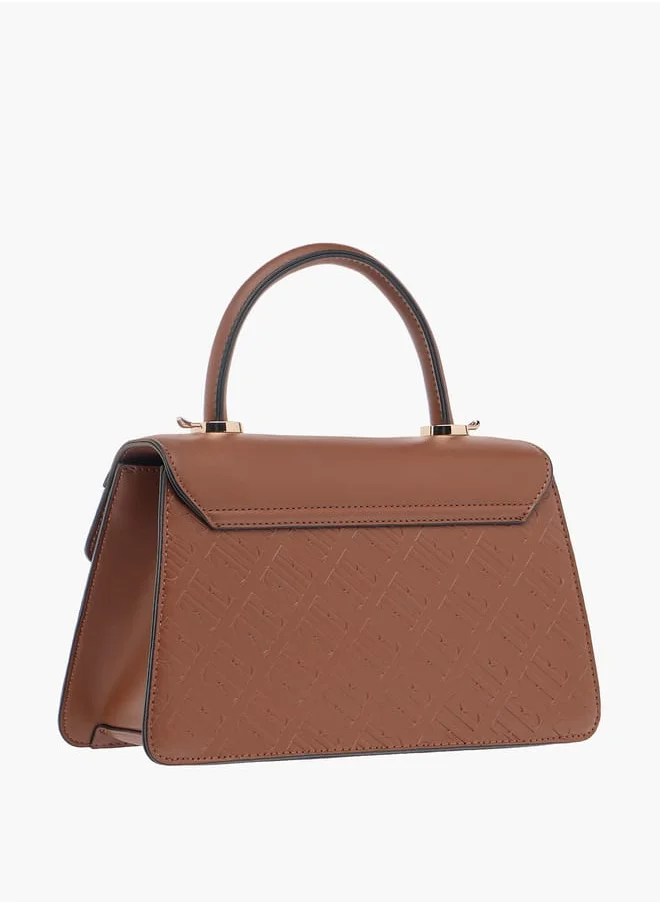 ELLE Monogram Embossed Satchel Bag with Handle and Detachable Strap