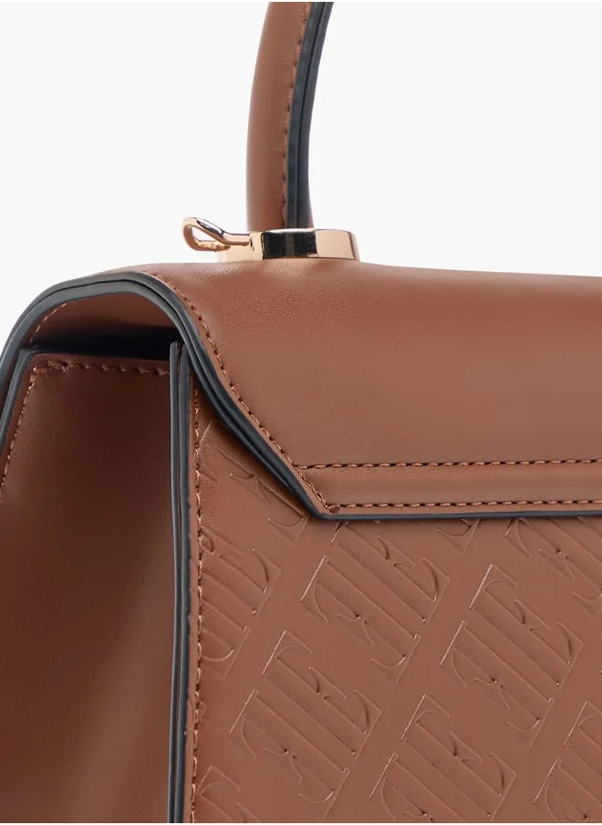 ELLE Monogram Embossed Satchel Bag with Handle and Detachable Strap
