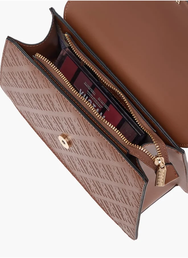 ELLE Monogram Embossed Satchel Bag with Handle and Detachable Strap