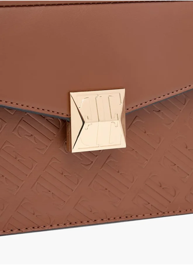ELLE Monogram Embossed Satchel Bag with Handle and Detachable Strap