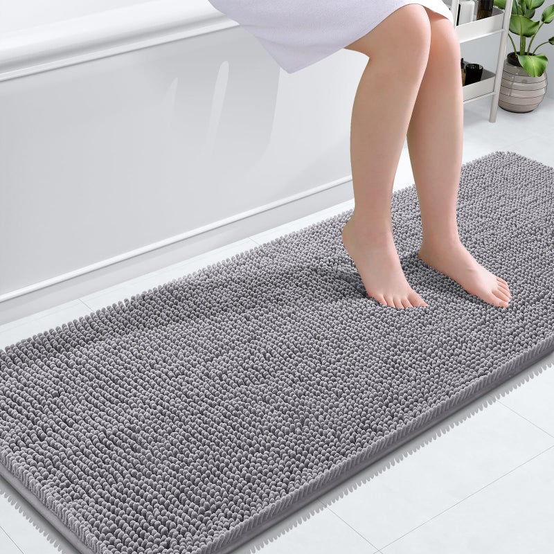 OLANLY Long Bathroom Runner Rug 59x24, Extra Soft Absorbent Chenille Bath Rugs, Rubber Backing Quick Dry, Machine Washable Bath Mats for Bathroom Floor, Tub and Shower, Home Decor Accessories, Grey - Image 1