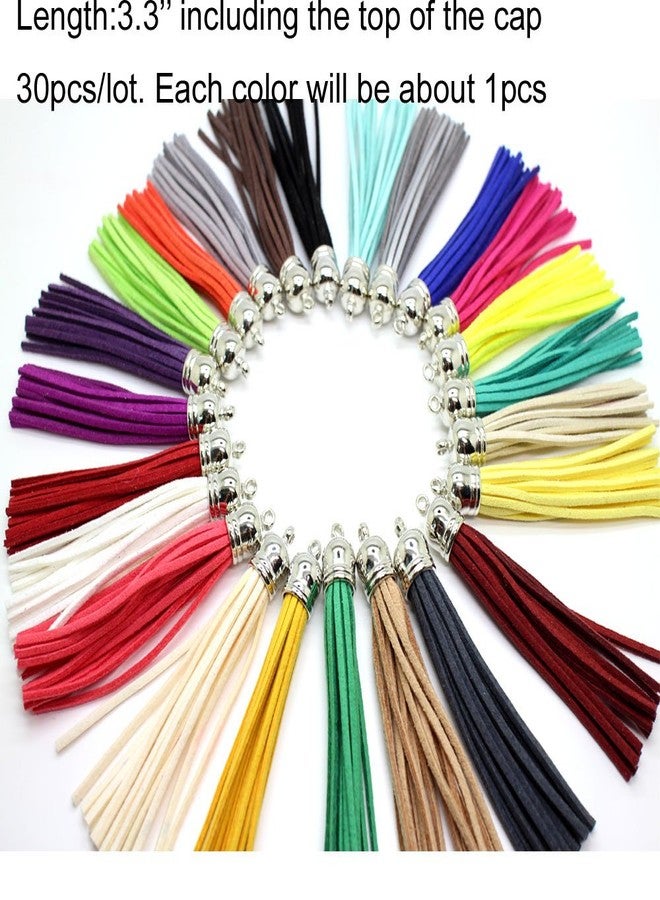 PAMIR TONG 30pcs of Multi-Colors Leather Tassel with Silver Caps Cell Phone Straps/DIY Charms - Image 4