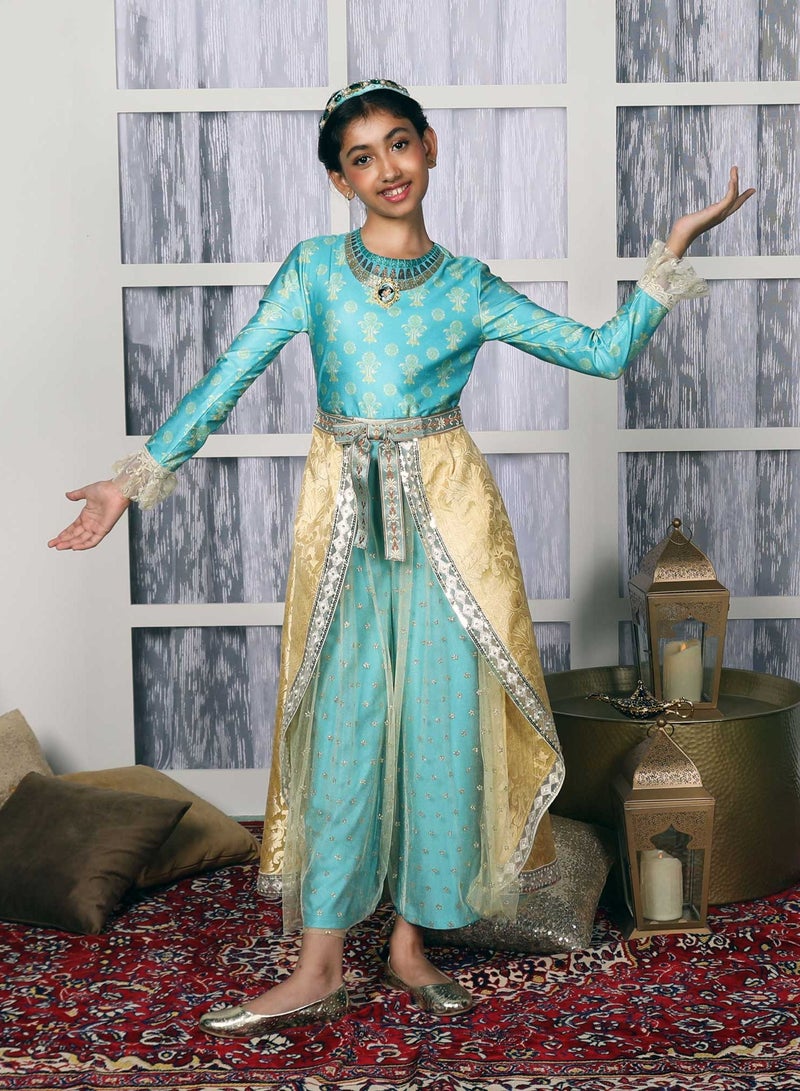 Party Centre Officially Licensed Disney Golden Princess Jasmine Prestige Dress Up Costume with Headband - Image 5