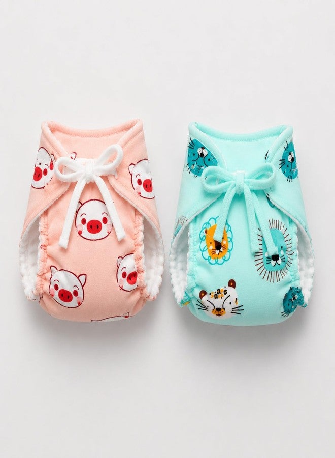 SNUGKINS Dry Feel Padded Langot/Nappies for New Born Baby 6-10 Months | 100% Pure Cotton Cloth Nappies | Washable & Reusable(large, Pig & Lion - Pack of 2) - Image 1