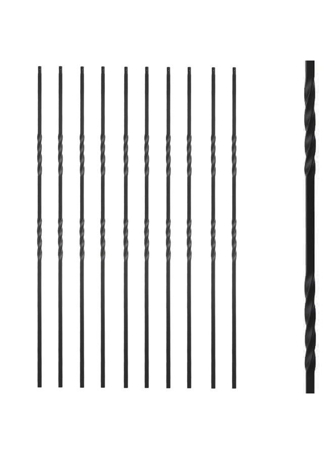 Senmit S09 - Wrought Iron Balusters – Set of 10 Deck Balusters - Decorative Metal Balusters for Decks – Spiral Stair Railing - 1/2-inch Hollow Double Iron Twist – Satin Black Metal Railing – Powder Coated - Image 1