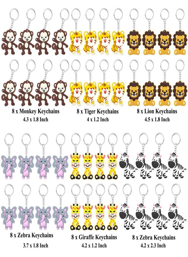 CiciBear 48 Pack Wild Animal Party Return Favors with Lion, Monkey, Giraffe, Zebra, Elephant and Tiger Keychains for Jungle Safari Wild Woodland Baby Shower, Birthday, School Carnival Rewards - Image 2