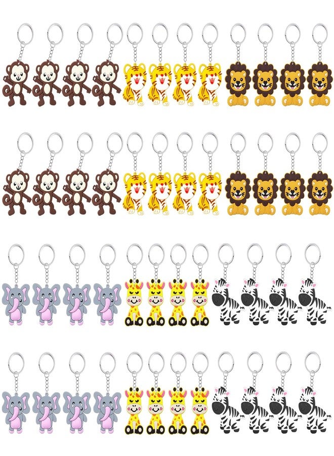 CiciBear 48 Pack Wild Animal Party Return Favors with Lion, Monkey, Giraffe, Zebra, Elephant and Tiger Keychains for Jungle Safari Wild Woodland Baby Shower, Birthday, School Carnival Rewards - Image 1