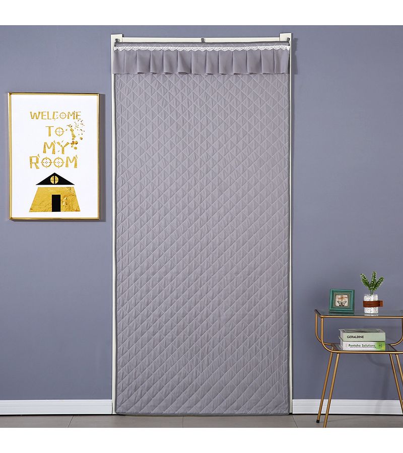 Gray 35x78 Inch Winter Door Curtain Thickened Polyester Windproof Warm Drill Free Partition - Image 5