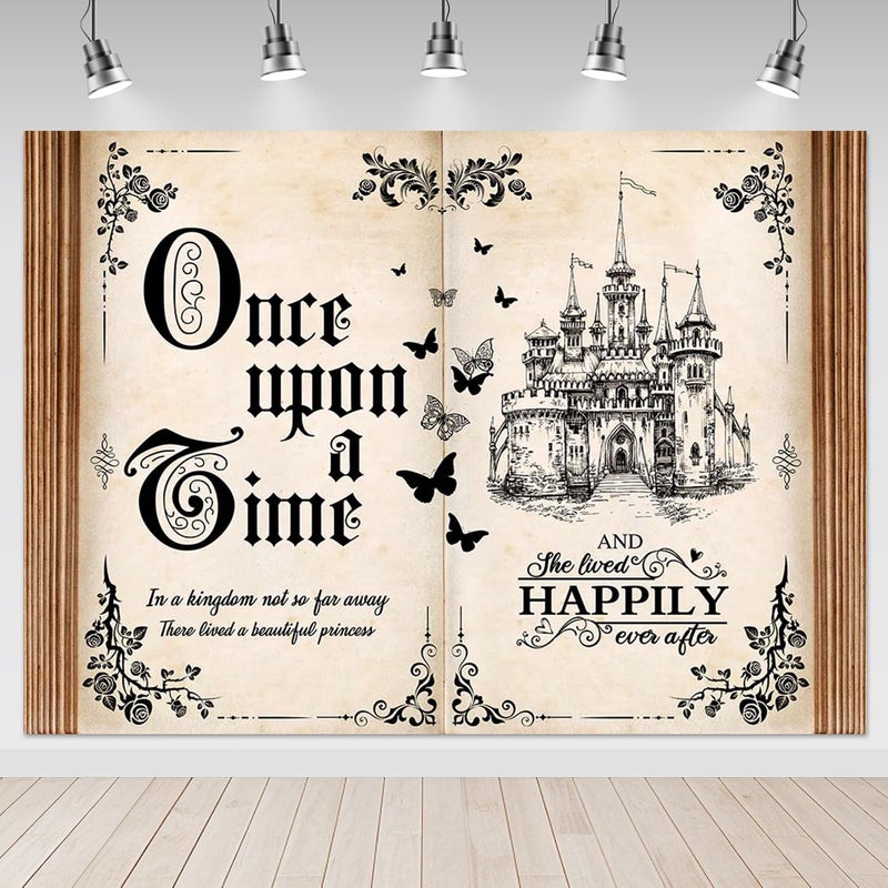 Mocsicka Once Upon a Time Backdrop 7x5ft - Fairy Tale Book Castle Princess Fairytale Wedding Birthday Party Decorations, Magic Book Background Banner Props - Image 1