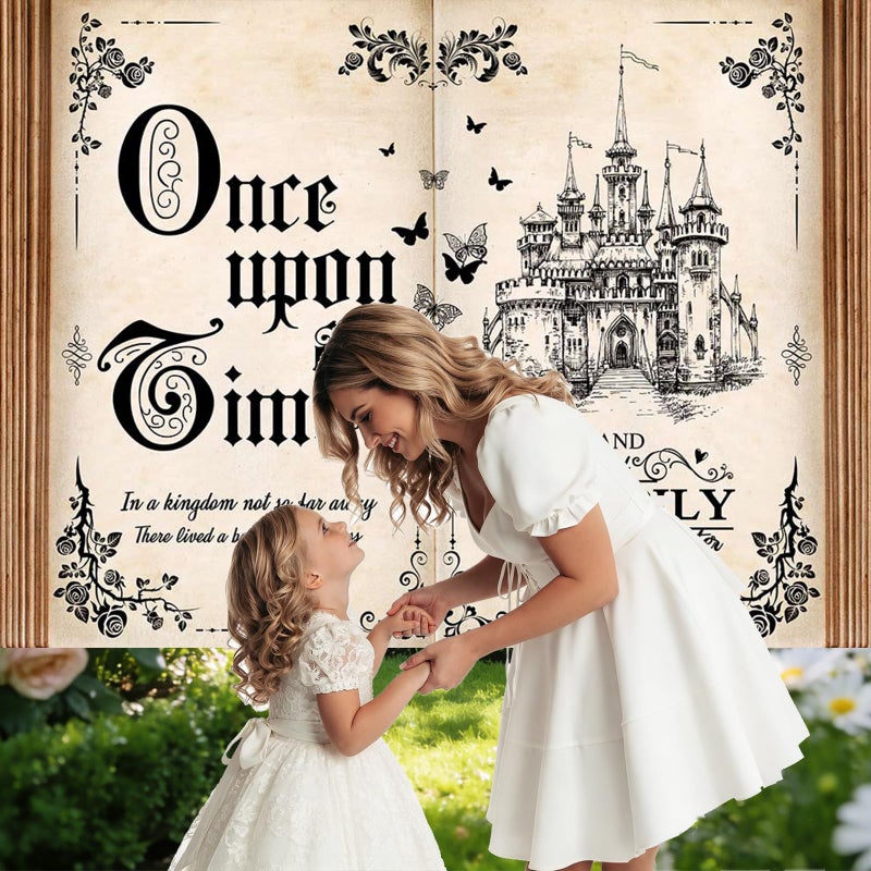 Mocsicka Once Upon a Time Backdrop 7x5ft - Fairy Tale Book Castle Princess Fairytale Wedding Birthday Party Decorations, Magic Book Background Banner Props - Image 2