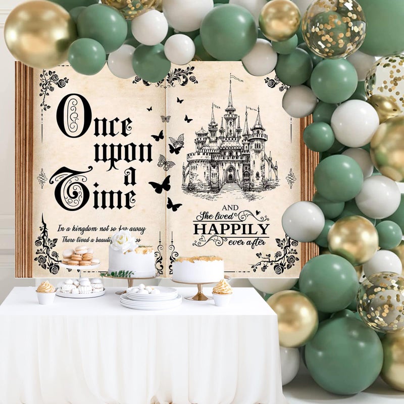 Mocsicka Once Upon a Time Backdrop 7x5ft - Fairy Tale Book Castle Princess Fairytale Wedding Birthday Party Decorations, Magic Book Background Banner Props - Image 3