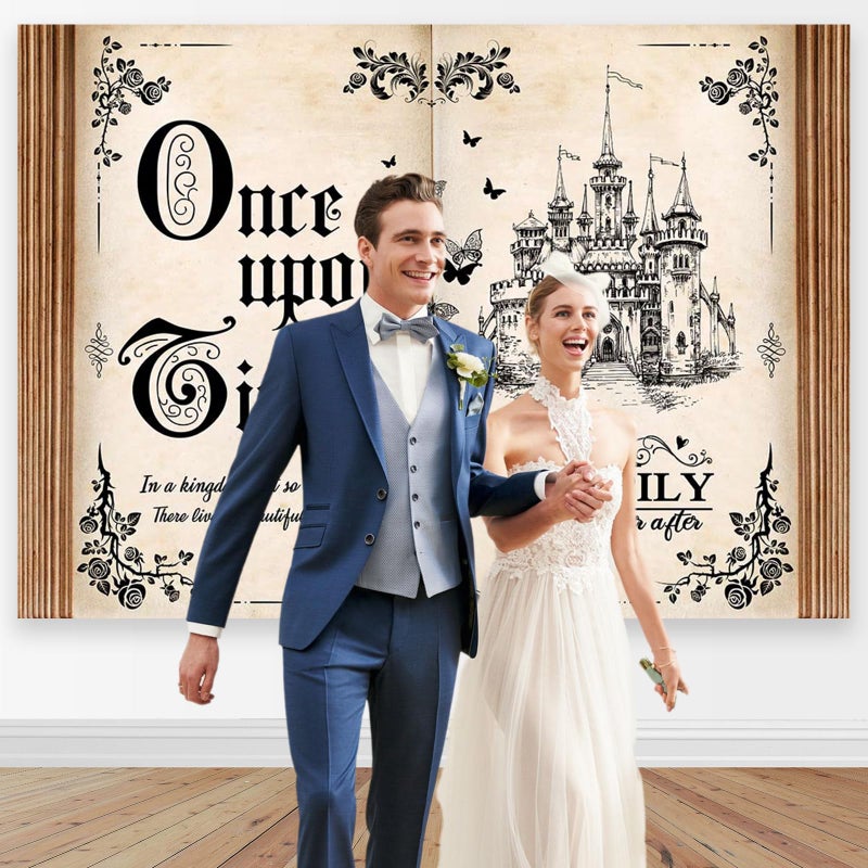 Mocsicka Once Upon a Time Backdrop 7x5ft - Fairy Tale Book Castle Princess Fairytale Wedding Birthday Party Decorations, Magic Book Background Banner Props - Image 4