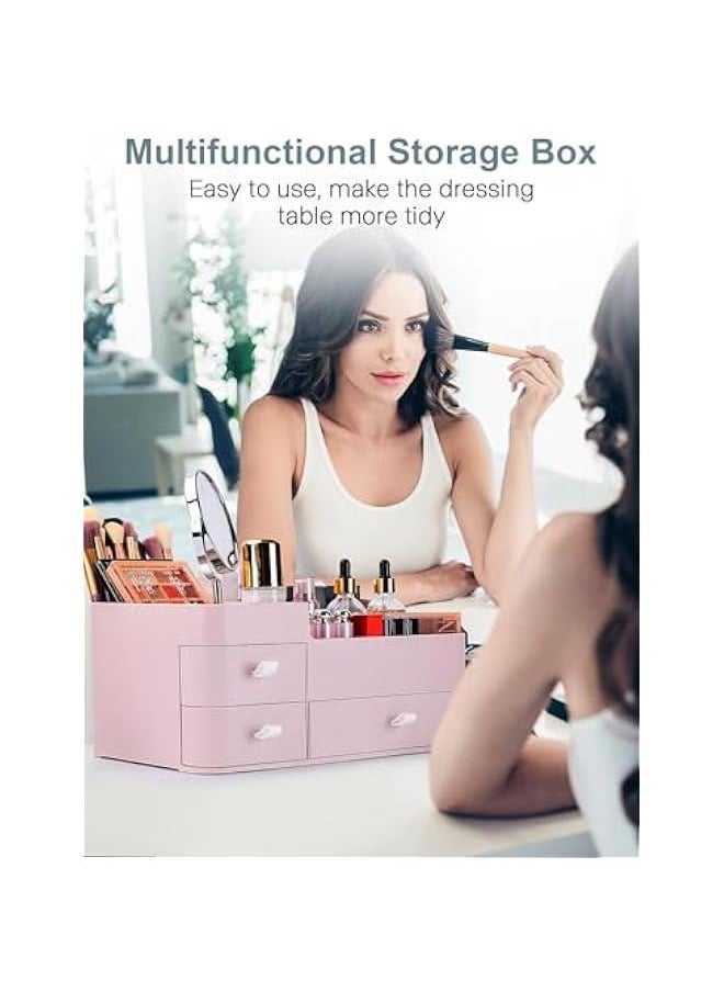 HOOKOR Makeup Organizer with Drawers,Large Capacity Countertop Organizer for Vanity,Bathroom and Bedroom Desk Cosmetics Organizer for Skin Care,Brushes, Eyeshadow, Lotions, Lipstick (Pink)  - Image 2