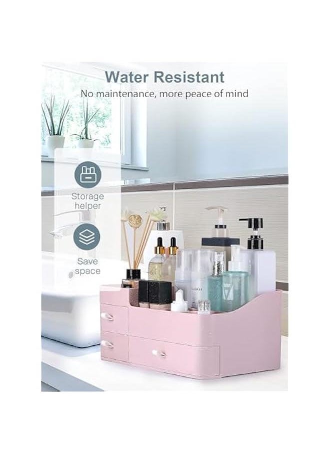HOOKOR Makeup Organizer with Drawers,Large Capacity Countertop Organizer for Vanity,Bathroom and Bedroom Desk Cosmetics Organizer for Skin Care,Brushes, Eyeshadow, Lotions, Lipstick (Pink)  - Image 3