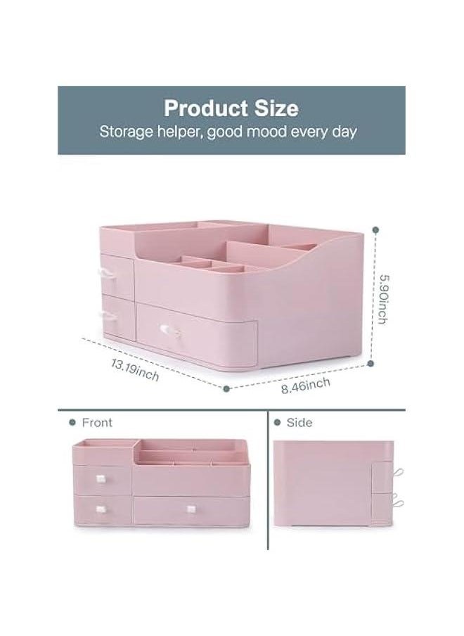 HOOKOR Makeup Organizer with Drawers,Large Capacity Countertop Organizer for Vanity,Bathroom and Bedroom Desk Cosmetics Organizer for Skin Care,Brushes, Eyeshadow, Lotions, Lipstick (Pink)  - Image 4
