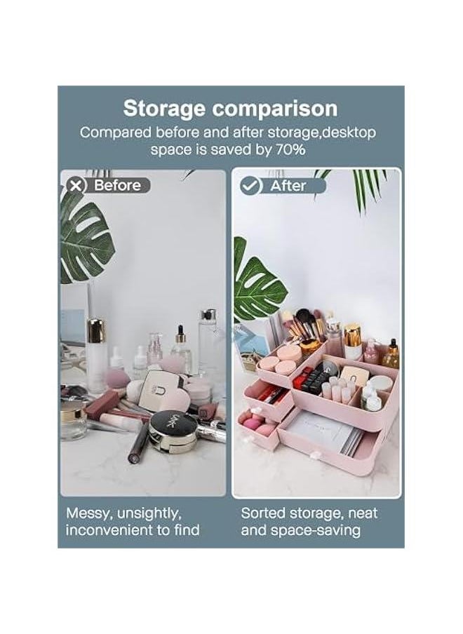 HOOKOR Makeup Organizer with Drawers,Large Capacity Countertop Organizer for Vanity,Bathroom and Bedroom Desk Cosmetics Organizer for Skin Care,Brushes, Eyeshadow, Lotions, Lipstick (Pink)  - Image 5