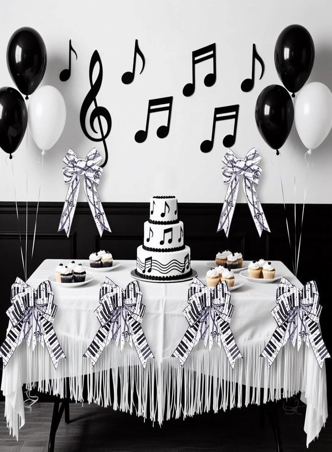 Pineraap 2 Rolls 10 Yards Music Wired Edge Ribbon 2.5 Inch Piano Keys Musical Notes Craft Ribbon White Black Fabric Ribbon for Gift Wrapping DIY Wreath Bow World Music Day Themed Birthday Party Decoration - Image 5