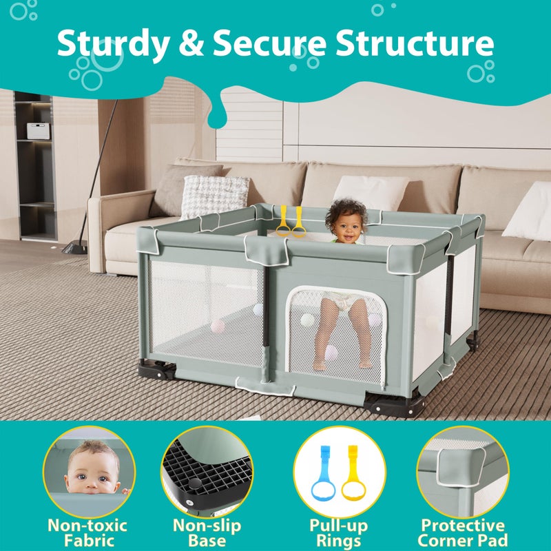 ICAREWAY Foldable Playpen for Babies and Toddlers, 50x50 Inches Portable Playpen, Kids Collapsible Play Pen with 2 Handlers, Indoor & Outdoor Baby Fence Play Area with Visible Mesh, Light Green - Image 5