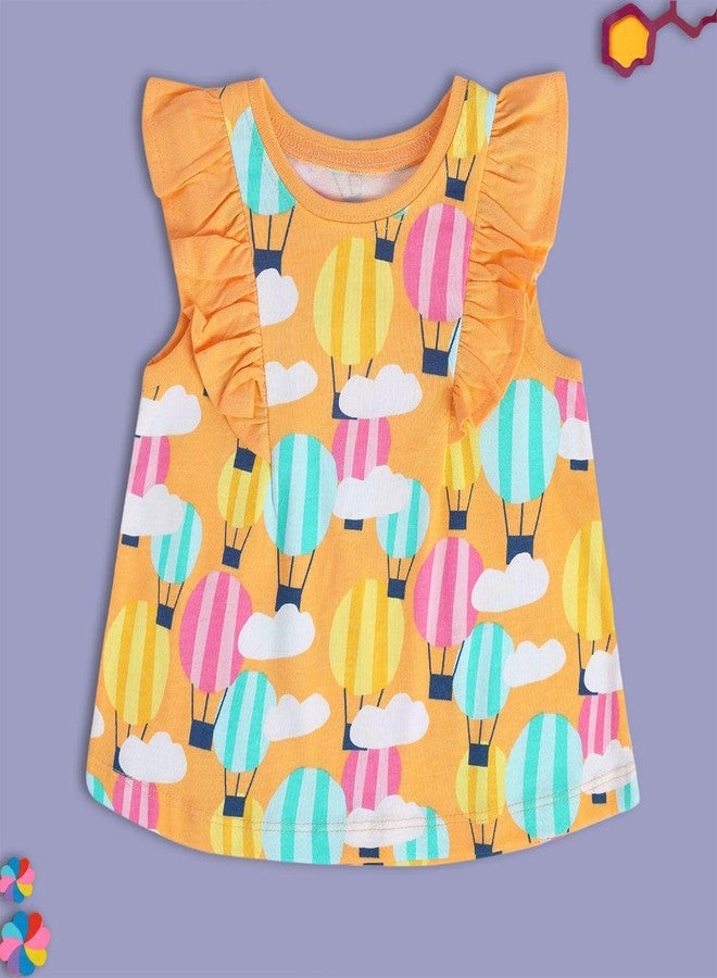 miniklub Cotton Half Sleeves Hot Air Balloon Printed Knit Top - (18-24M) Orange - Image 2