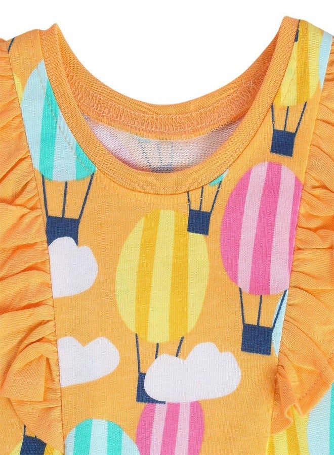 miniklub Cotton Half Sleeves Hot Air Balloon Printed Knit Top - (18-24M) Orange - Image 4