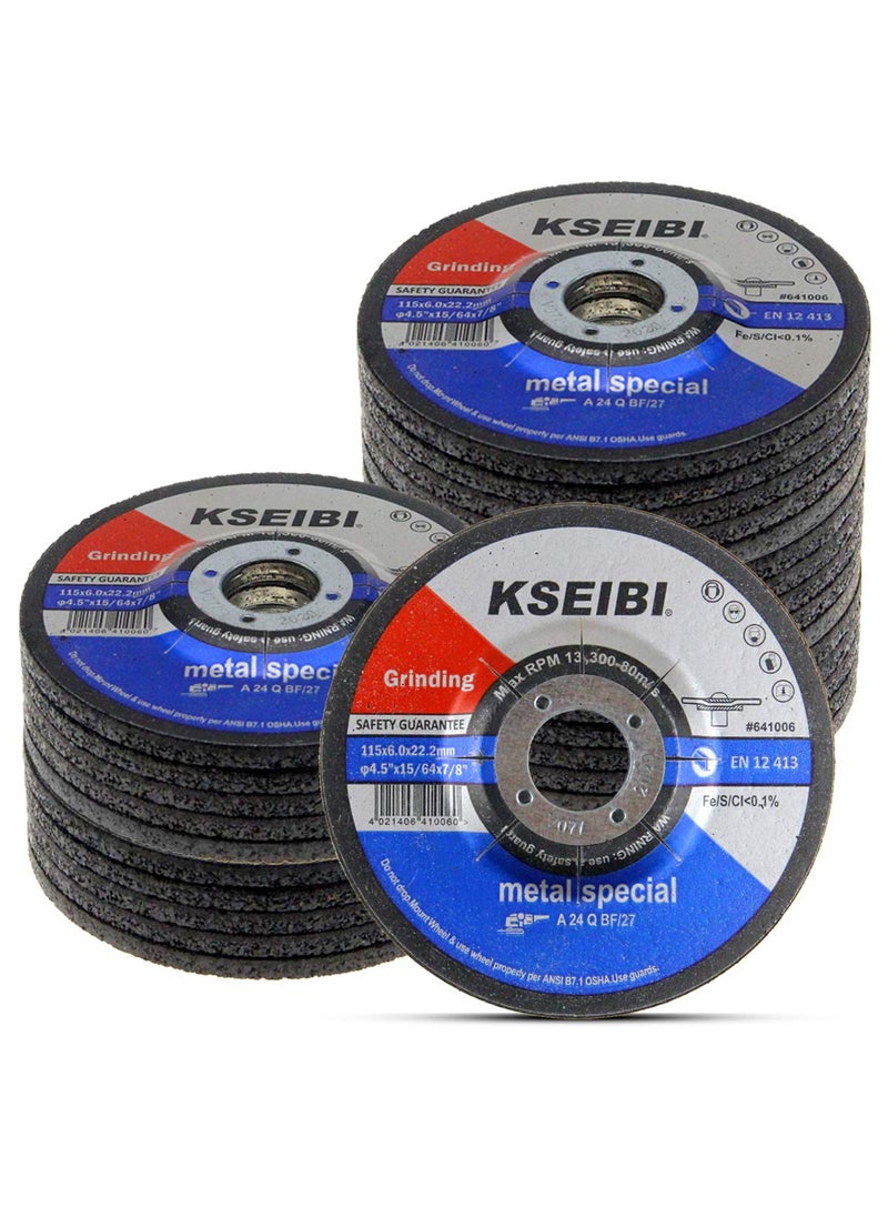 KSEIBI KSEIBI 651006 Grinding Wheels 25-Pack, Aluminum Oxide Discs for Metal & Stainless Steel, 4-1/2" x 1/4" x 7/8", Aggressive Grinding for Angle Grinders, Depressed Center Design  - Image 1
