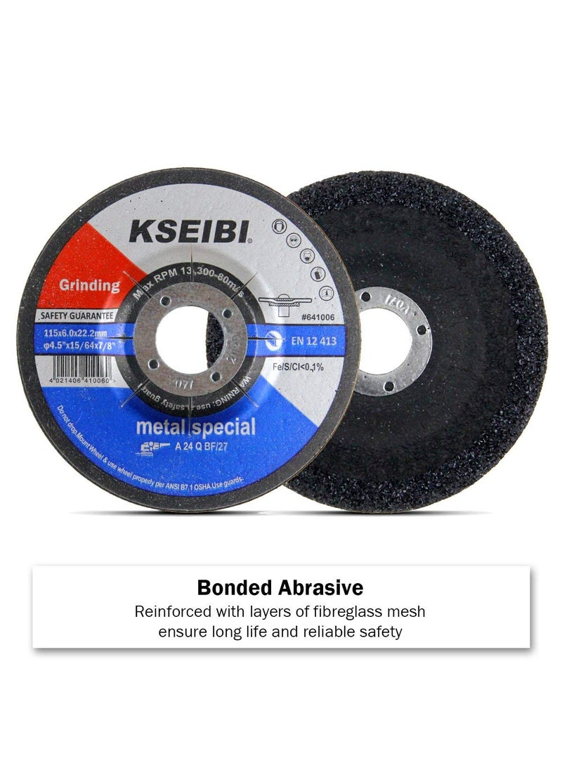 KSEIBI KSEIBI 651006 Grinding Wheels 25-Pack, Aluminum Oxide Discs for Metal & Stainless Steel, 4-1/2" x 1/4" x 7/8", Aggressive Grinding for Angle Grinders, Depressed Center Design  - Image 2