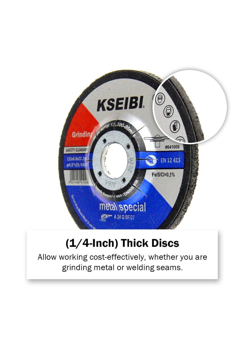 KSEIBI KSEIBI 651006 Grinding Wheels 25-Pack, Aluminum Oxide Discs for Metal & Stainless Steel, 4-1/2" x 1/4" x 7/8", Aggressive Grinding for Angle Grinders, Depressed Center Design  - Image 3
