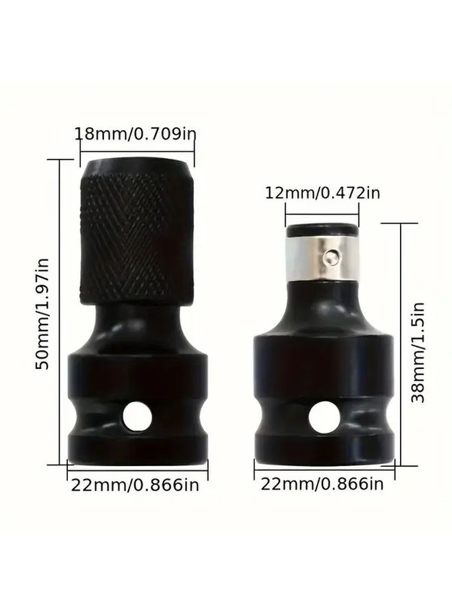 2Pcs Carbon Steel Socket Adapter Set 1 2 Inch to 1 4 Inch Hex Drive Converter - Image 2