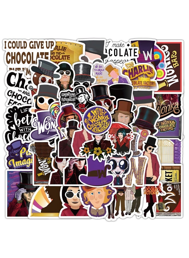 NIBEMINENT 50 Pcs Chocolate Factory Deco Kit Waterproof Stickers, High Definition Printing Bright Colors, Suitable for Laptop Skateboard Luggage Water Bottle Guitar DIY - Image 2