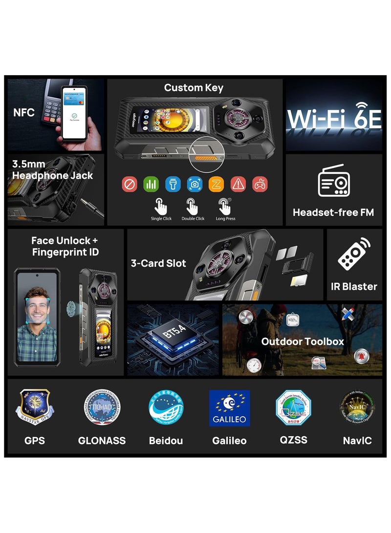 أوليفون Armor 30 Pro 5G Dual Screen Rugged Phone, 32GB+512GB, 6.95" FHD 120Hz + 3.4" Screen, 12800mAh 66W, 50MP+50MP+64MP+32MP, Infinite Halo, 118dB Speaker Android 14 Rugged Smartphone, WiFi 6E/NFC - Image 2