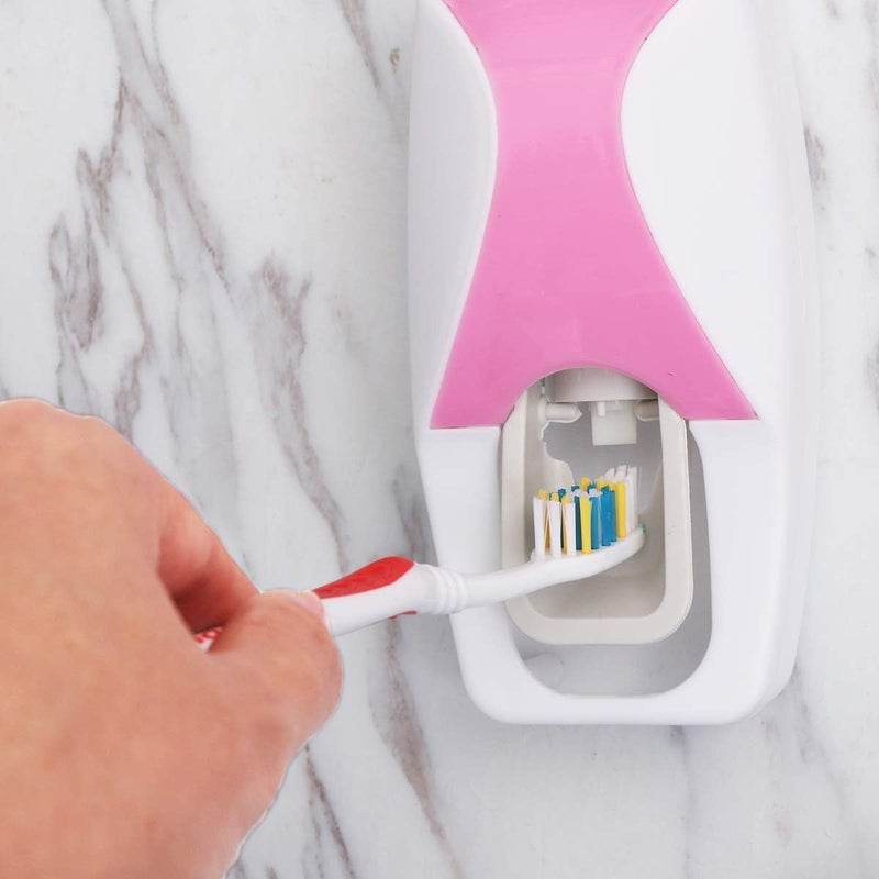 Bindex Toothbrush Holder with Cover Automatic Toothpaste Dispenser Set Dustproof with 3M Sticky Suction Pad Wall Mounted Kids Hands Free Toothpaste Squeezer for Washroom - Image 3