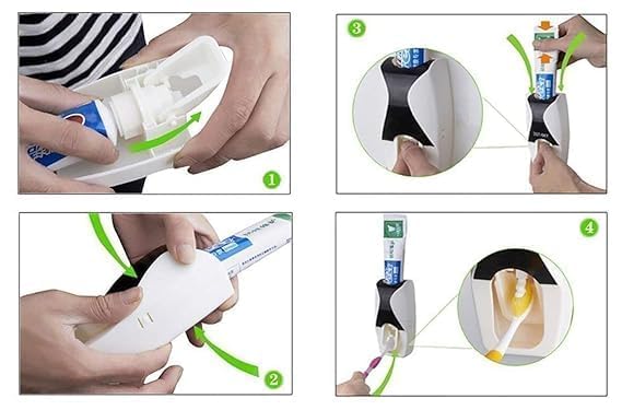 Bindex Toothbrush Holder with Cover Automatic Toothpaste Dispenser Set Dustproof with 3M Sticky Suction Pad Wall Mounted Kids Hands Free Toothpaste Squeezer for Washroom - Image 2