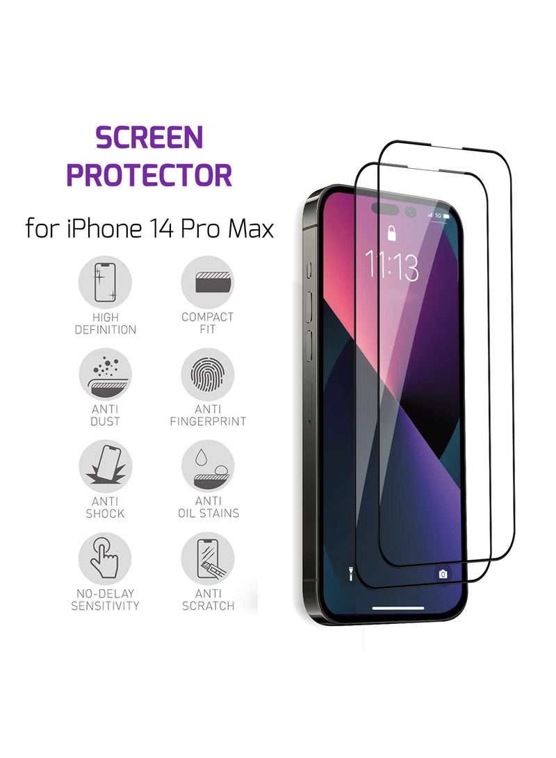 BORTONY Pack of 2 Screen Protector For 14/14 Pro [6.1 Inch] Compatible with iPhone 13/13 Pro Full Coverage 9D Tempered Glass Film For Apple iPhone 14/14 Pro Clear/Black - Image 2