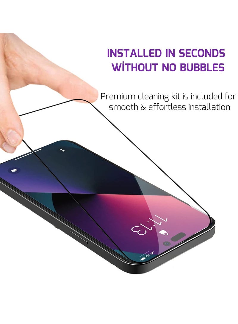 BORTONY Pack of 2 Screen Protector For 14/14 Pro [6.1 Inch] Compatible with iPhone 13/13 Pro Full Coverage 9D Tempered Glass Film For Apple iPhone 14/14 Pro Clear/Black - Image 4