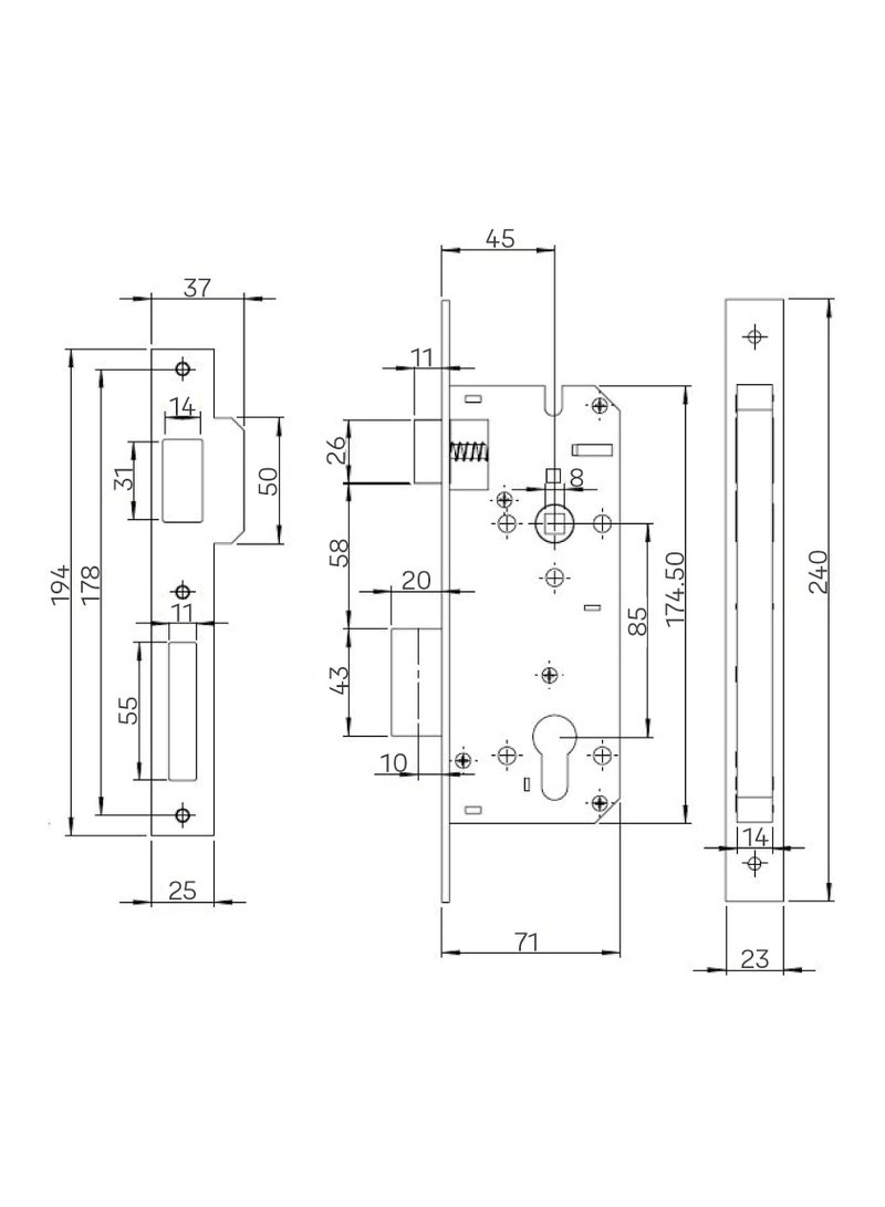 Yale Classica Series Mortice Sash Lock 85—45mm Satin Stainless Steel  64mm Double Cylinder 22-8545-S64KK-31-11  - Image 2