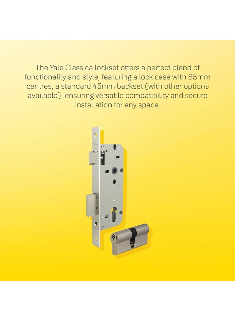 Yale Classica Series Mortice Sash Lock 85—45mm Satin Stainless Steel  64mm Double Cylinder 22-8545-S64KK-31-11  - Image 4