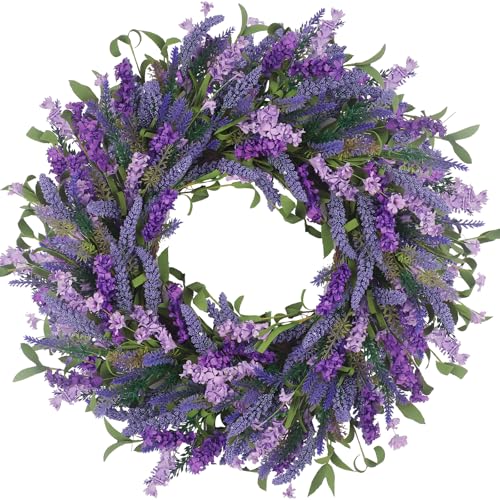 LOKEISNA Purple Lavender Door Wreath, 24 Inch Summer Wreaths for Front Door Outside, Handmade Romantic and Elegant Wreath Décor Gift for Home Wedding - Image 1