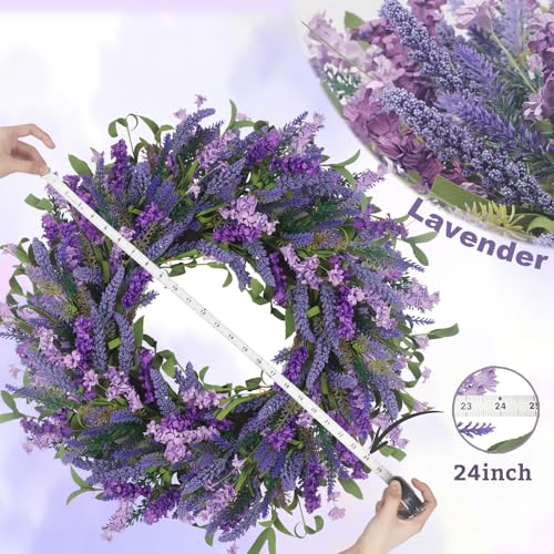 LOKEISNA Purple Lavender Door Wreath, 24 Inch Summer Wreaths for Front Door Outside, Handmade Romantic and Elegant Wreath Décor Gift for Home Wedding - Image 2