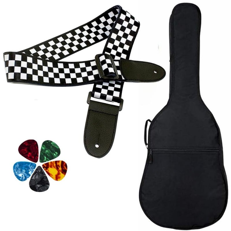 Mocking Bird Acoustic Guitar Bag Foam Padded Guitar Cover for 38, 39, 40, 41 inch with Adjustable Guitar Strap and Picks for Acoustic Electric Bass Guitar (Guitar Bag with Chess Strap) - Image 1
