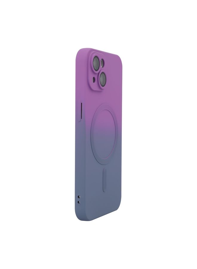 HuHa Case Cover For iPhone 15 Plus ENKAY Hat-Prince MagSafe Rainbow Gradient Silicone Phone Case with Lens Film Purple Blue 