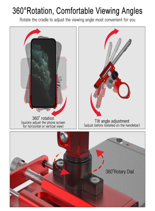 GUB Aluminum Bike Phone Holder 360 Degree Rotating Adjustable Anti Slip Cycling Bicycle Handlebar Phone Mount Holder Stand - Image 3