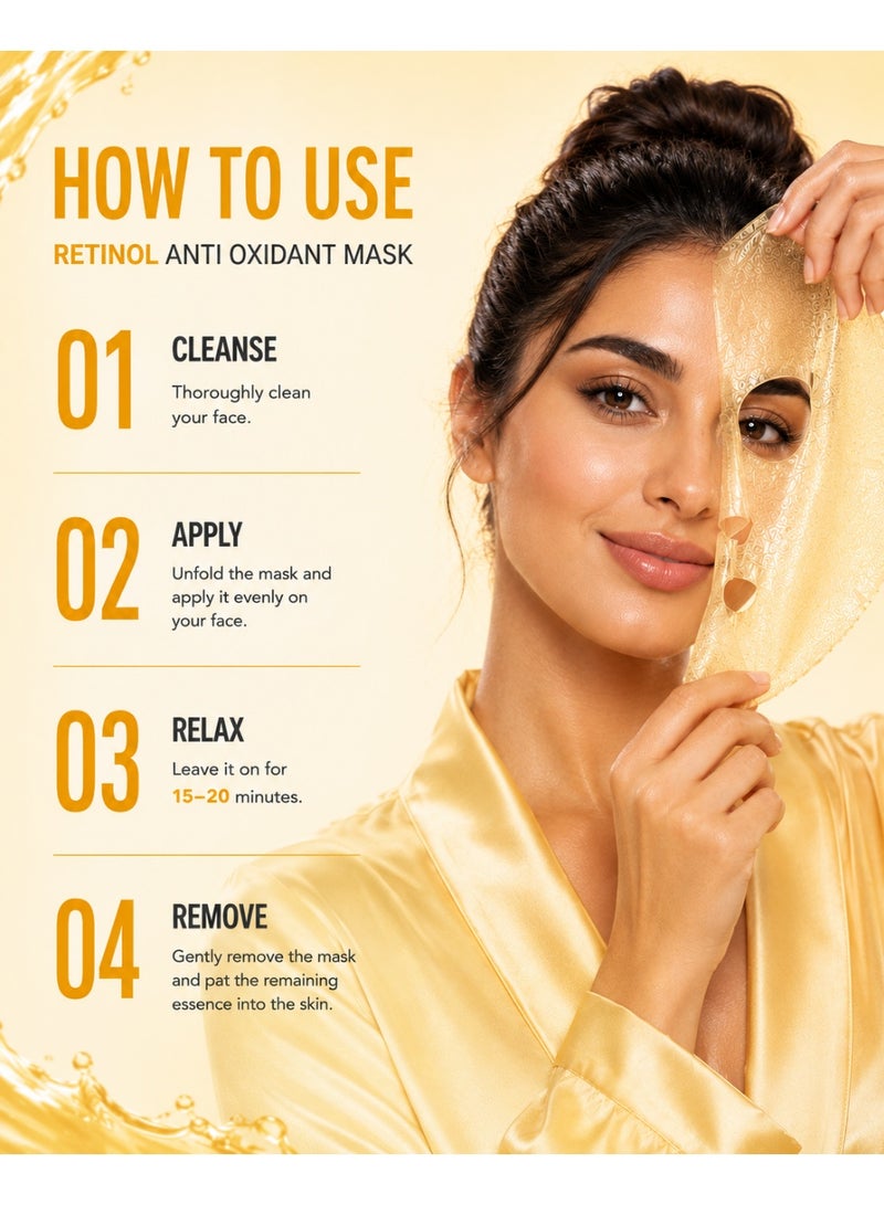 BIOAQUA Retinol Anti Oxidant Facial Sheet Mask for Fine Lines, Fatigue, Dark Dull Skin, Tocopherol Antioxidant Repair | Brightening Formula | Daily Skincare All Skin Types | Pack of 5 | 25g Each - Image 5
