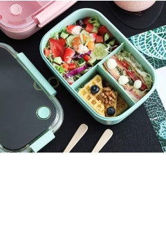 Excefore Bento Lunch Boxes, 3 Compartment Bento Box with Fork and Spoon, Leak Proof Bento Box Microwave Safe, Wheat Straw Bento Lunch Containers BPA Free, Bento Box for Kids Adults (Green)  - Image 4