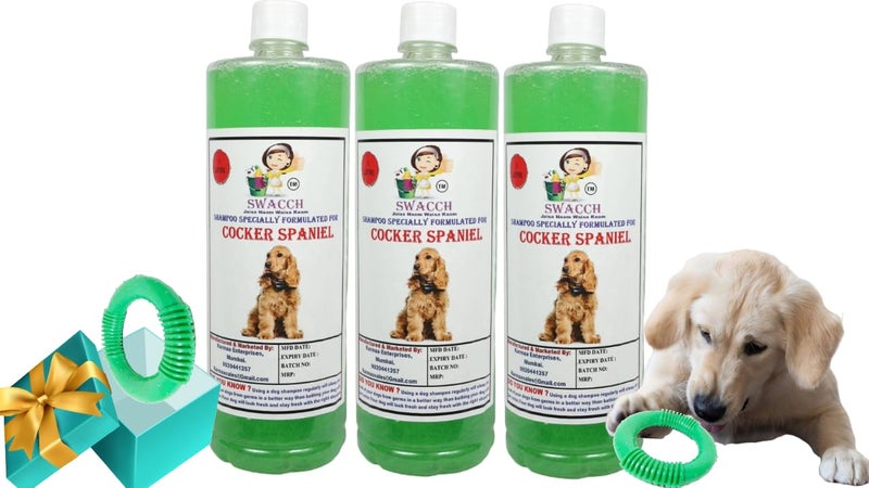 swacch Shampoo | Puppy Safe Shampoo | Cocker Spaniel Dog Shampoo 1 Litre Pack of 3 Neem Alovera + | O PVC Ring Rubber Chew Toy | Teething Chew Toy I Dental Teething I Durable I Combo Pack - Image 1