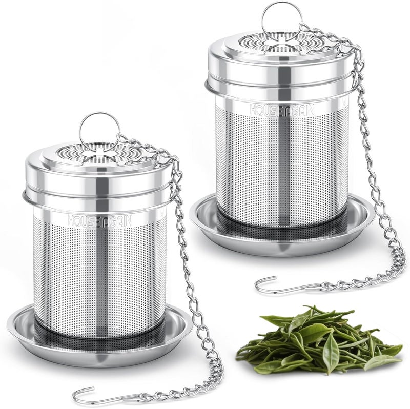 HOUSE AGAIN 2 Pack Tea Strainers for Loose Tea, Extra Fine Mesh Tea Infusers, 304 Stainless Steel with Extended Chain Hook, Loose Leaf Tea Steeper, Tea Filter for Brew Tea Spices & Seasoning - Image 1