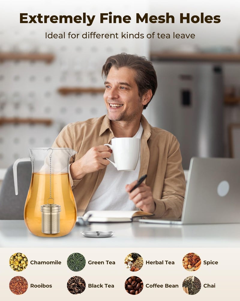HOUSE AGAIN 2 Pack Tea Strainers for Loose Tea, Extra Fine Mesh Tea Infusers, 304 Stainless Steel with Extended Chain Hook, Loose Leaf Tea Steeper, Tea Filter for Brew Tea Spices & Seasoning - Image 2